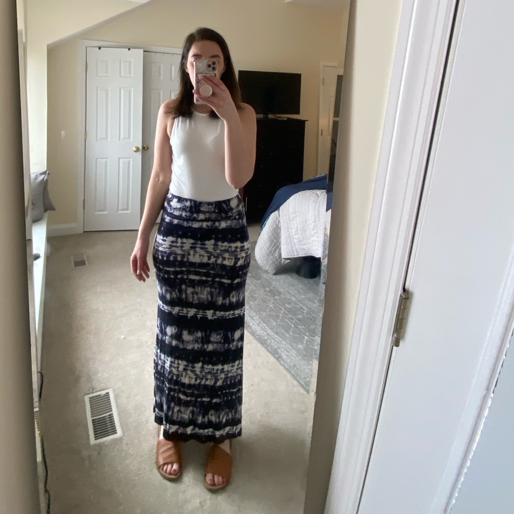 Blue tie dye maxi skirt
